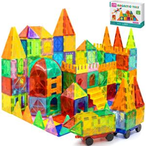 EchoPlan Magnetic Tiles,Deluxe 130 PCS Magnetic Blocks with 2 Cars,Magnet Tiles Building Blocks Set,STEM Preschool Sensory Educational Toys Gifts for Toddlers Kids Boys 3 4 5 6 7 8 9+ Year Old