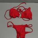 MIKETAI Sexy Bikinis for Women 2 Piece Bikini Spaghetti Strap Swimsuits Solid Color Bathing Swimwear Triangle Bathing Suit, S, Red