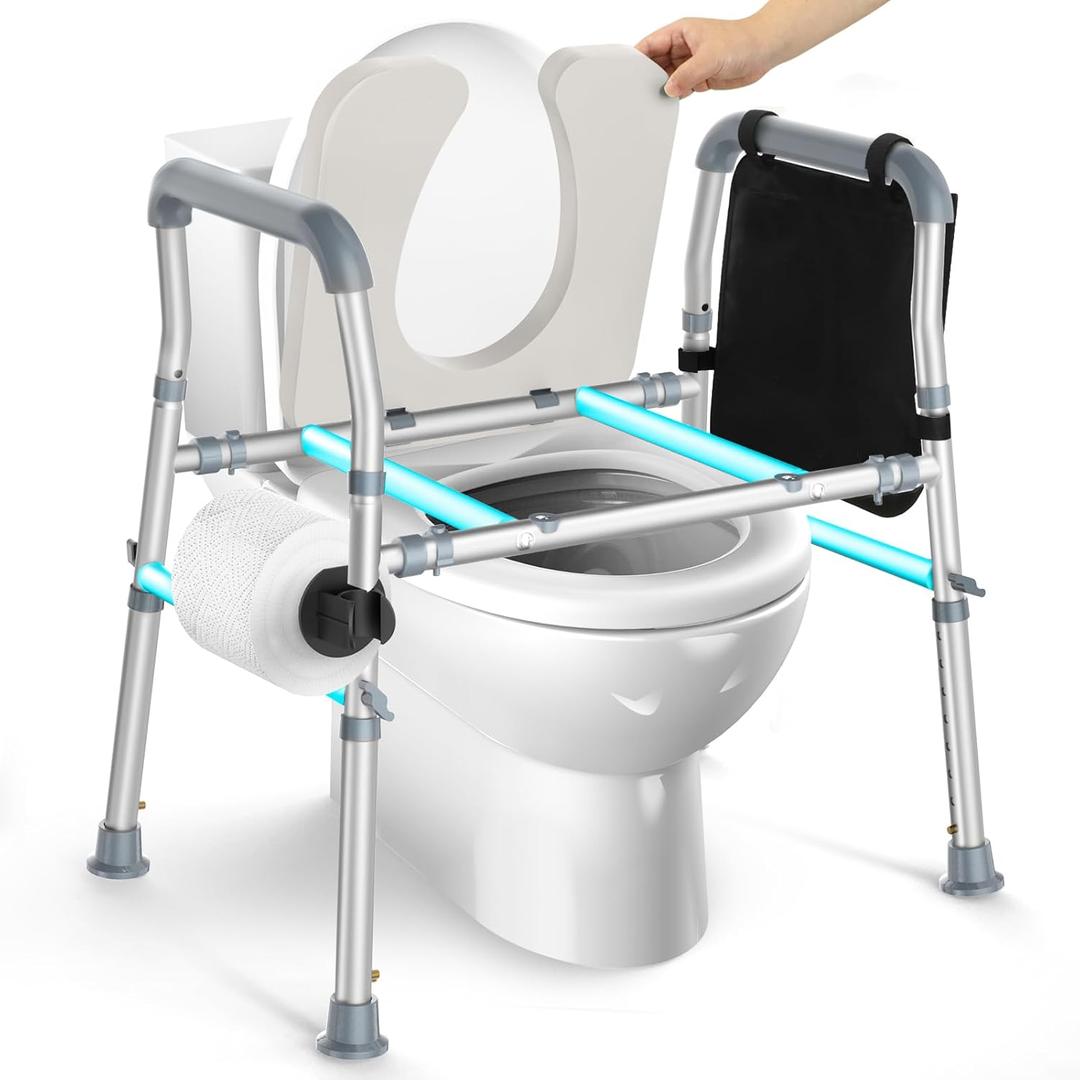 Raised Toilet Seat with Handles, Toilet Seat Risers for Seniors with Adjustable Height & Width, Handicap Elevated Toilet Seat for Elderly, Pregnant, Fit Any Toilet (500lb Enhanced Version)