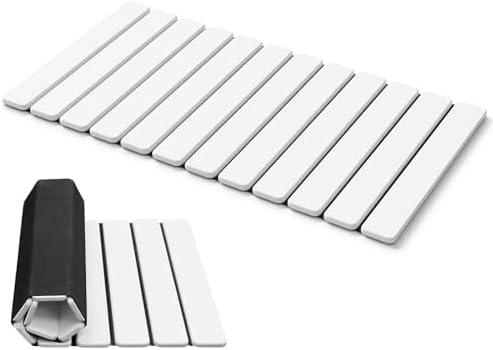 AWW Foldable Stone Bath Mat, Diatomaceous, 31.5"x15.7", White | Quick-dry surface, super absorbent, easy-clean finish, non-slip mat included, and compact storage for small bathrooms