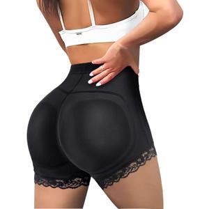 LODAY Womens Butt Lifter Padded Lace Panties Seamless Hip Enahncer Body Shaper Boyshort Underwear (Large, Black(mid Waist Shorts))