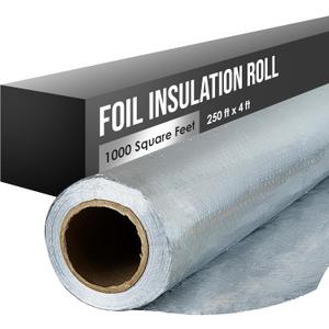 Radiant Barrier, Insulation Roll, Attic Insulation, Reflective House Wrap, 1000 Sq. Feet, 250'x4', Foil, Double Reflective, Aluminum, Mylar, Radient, Thermal, Window, Perforated