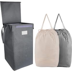 MCleanPin 210L Laundry Hamper with Lid and 2 Removable Liners, Collapsible Dirty Clothes Hamper with 2 Handles, Collapsible Laundry Basket Baby Nursery Hamper Dorm Room Basket for College,(Grey)