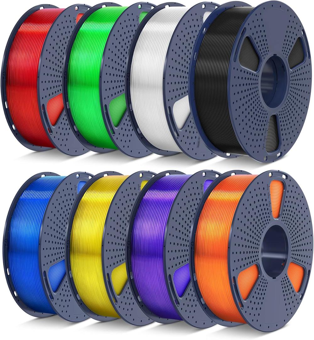 SUNLU PLA Filament 1.75 Bundle, Individually Vacuum Packed, 2kg in Total, 0.25kg per Spool, 8 Pack, Black+Clear+Clear(Red+Green+Blue+Yellow+Purple+Orange)