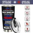Best Bonus Dad Fathers Day Gift from Daughter Son Kids - Funny Birthday Gifts for Bonus Step Dad Stepdad, 20 OZ Stainless Steel Insulated Travel Coffee Tumbler Cup
