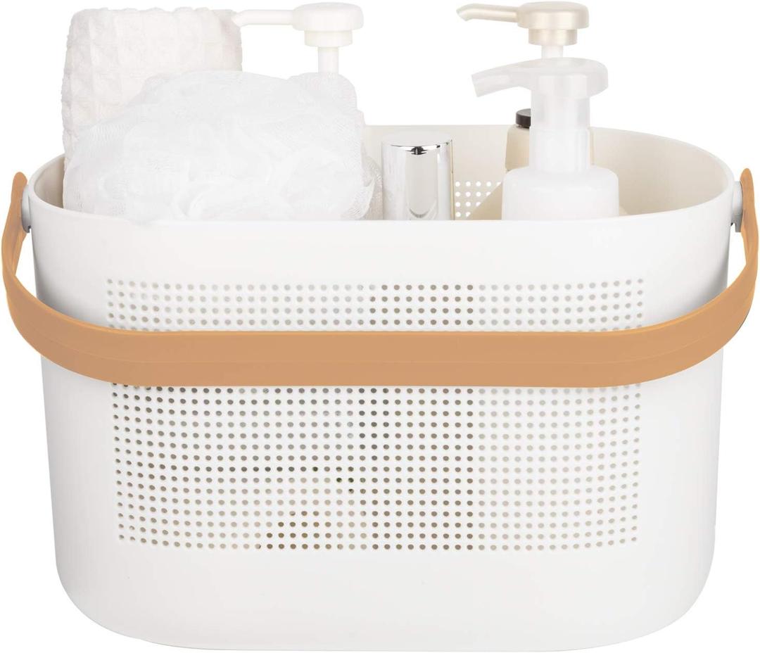 UUJOLY Plastic Storage Baskets with Handles, Shower Caddy Shelf Organizers Basket for Bathroom, Kitchen, Dorm Room, Yellow (1 Pack)