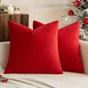 MIULEE Velvet Soft Soild Microfiber Decorative Square Pillow Case Throw Cushion Cover for Sofa Bedroom with Invisible Zipper 18x18 Inch 45x45cm Bright Red Set of 4 Lined