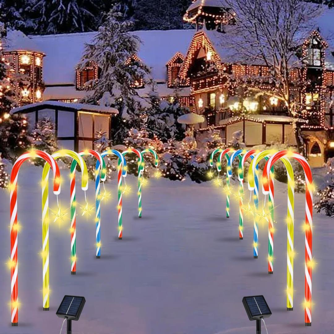 Quimoy 12Pcs Candy Cane Lights, 21'' Solar Christmas Decorations Outdoor, Candy Cane Pathway Lights with 8 LightingModes,Waterproof Christmas Yard Decorations for Lawn Driveway Walkway Sidewalk