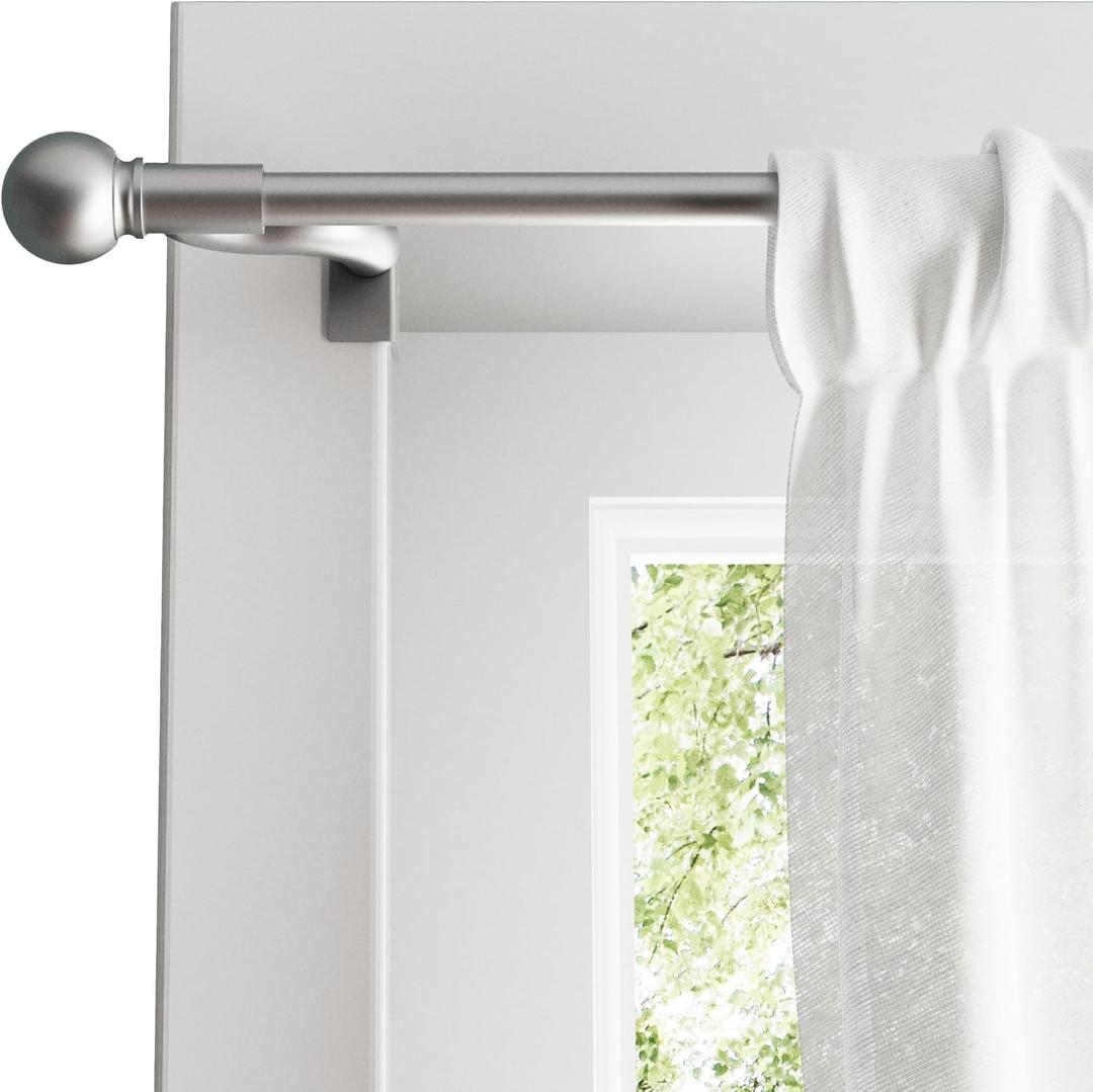 Zenna Home Adjustable Curtain Tension Rod with Decorative Round Finials, No Drill Small Window Rod, Easy Install Expandable Tension Curtain Rod for Windows, 28 to 48 Inch, Brushed Nickel