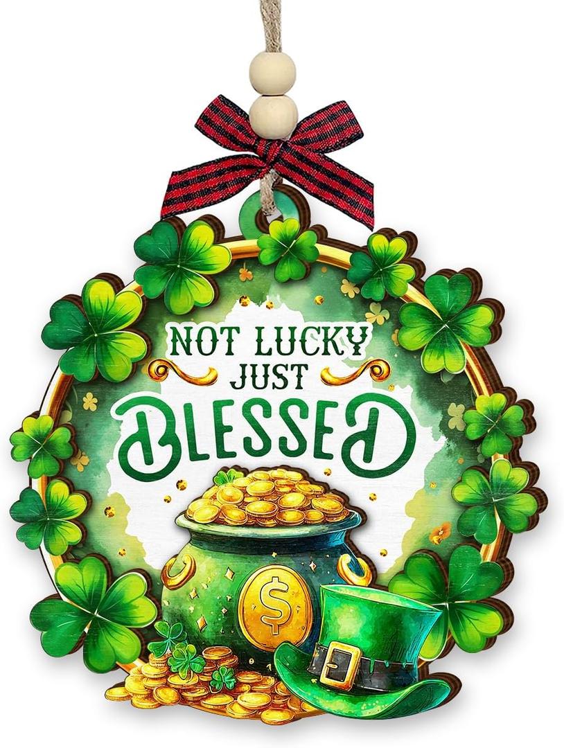 4 x St Patricks Day Decorations - Irish Shamrock Ornaments for Tree - St Patricks Day Gifts for Women Men, Coworkers, Family, Friends, Green Four Leaf Clover Hanging Ornament, Saint Patrick's Party Favor