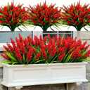 Geegoods Artificial Plants Flowers Outdoor 48 Bundles UV Resistant Faux Lavender Flowers with Monkey Grass for Garden Porch Window Patio Hanging Planter Decor
