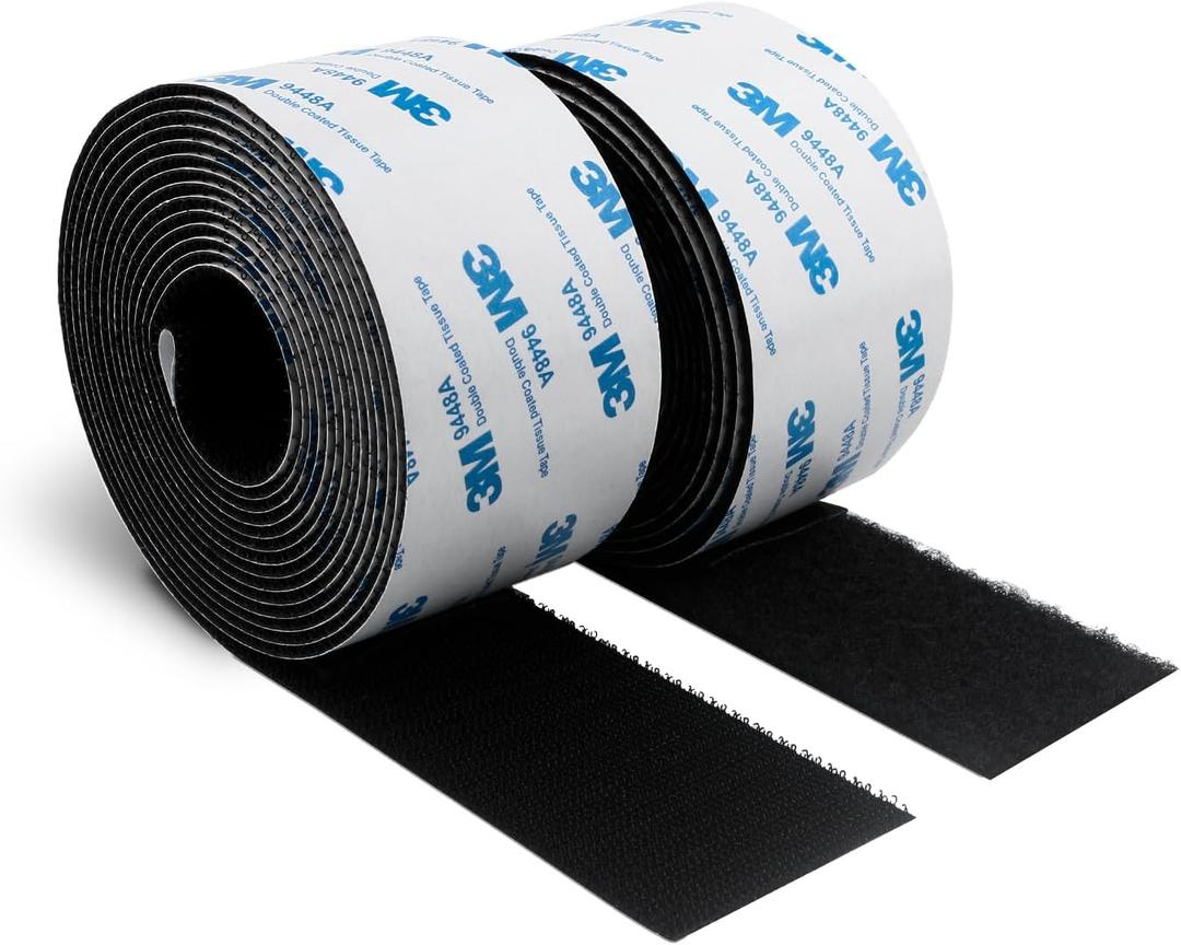 3M Hook and Loop Self Adhesive Tape 2 x 20Ft 9448A Sticky Back Interlocking Nylon Fabric Fastener Heavy Duty Adhesion Strip Tape Black(9448AG)