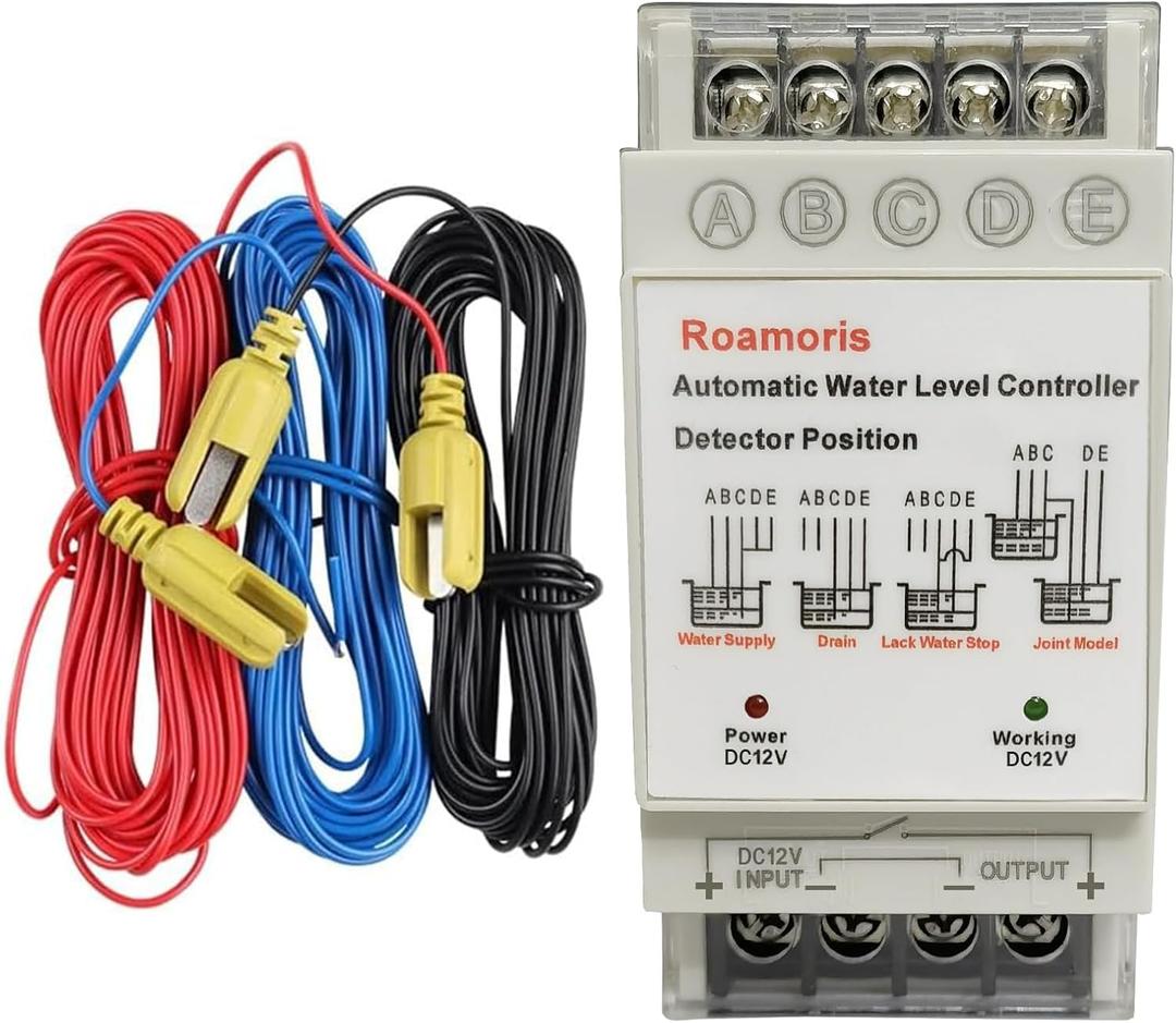 Automatic Water Level Controller,Liquid Level Sensor ,Auto 12V Pump Float Switch Relay ,Pump Control with 6.5ft Detector,for Water Tank,4 Modes,NC02