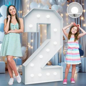 4FT Marquee Light Up Numbers  Cool White Lights Up Number 2 with Fixed Water Bag, Party Decoration Large Marquee Light Up Numbers can Be Used for Wedding Decoration, Birthday Party Deco