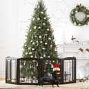 PAWLAND Dog Gate Indoor with Walk Through Door, Foldable Free Standing Pet Gate for Doorways, Stairs, the Houes, Pet Puppy Safety Fence, 120 in Extra Wide, 6 Panels, Support Feet Included, Espresso
