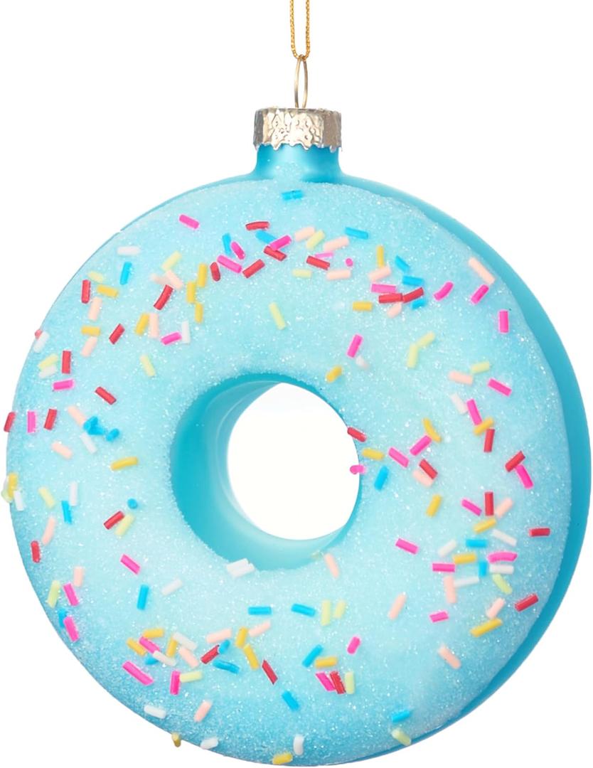 Joiedomi Donut Food Mini Christmas Ornaments Blue, Snacks Blown Glass Small Ornament for Christmas Tree Hanging Outdoor Decorations Indoor, Xmas Blue Candy Party Favors