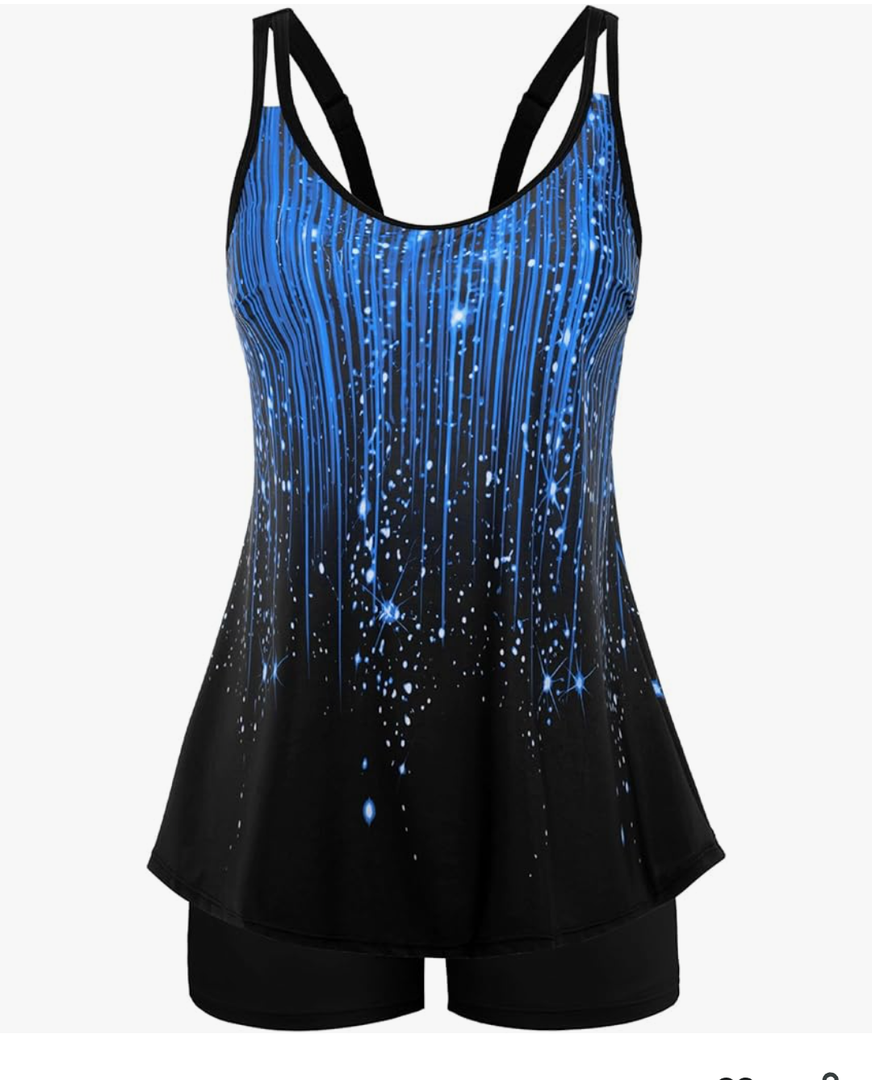 Arolina Tankini Swimsuits for Women Tummy Control Two Piece Bathing Suits Flowy Swim Tops with Boy Shorts, Blue/Black, L