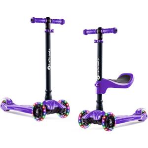 LaScoota 2-in-1 Kids Kick Scooter, Adjustable Height Handlebars and Removable Seat, 3 LED Lighted Wheels and Anti-Slip Deck, for Boys & Girls Aged 3-12 and up to 100 Lbs. (Purple)