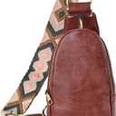 KlaOYer Sling Leather Bags For Women Crossbody Small Fanny Pack Purses Chest Bags With Guitar Strap For Gril Lady
