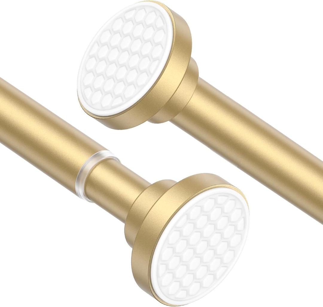 AIZESI Tension Curtain Rod 28 to 48 Inch, 1pcs Tension Rod 1 Inch Diameter Gold Small Shower Curtain Rod Adjustable Non-Drilling, Anti-Slip, Anti-Rust Spring Loaded Curtain Rods