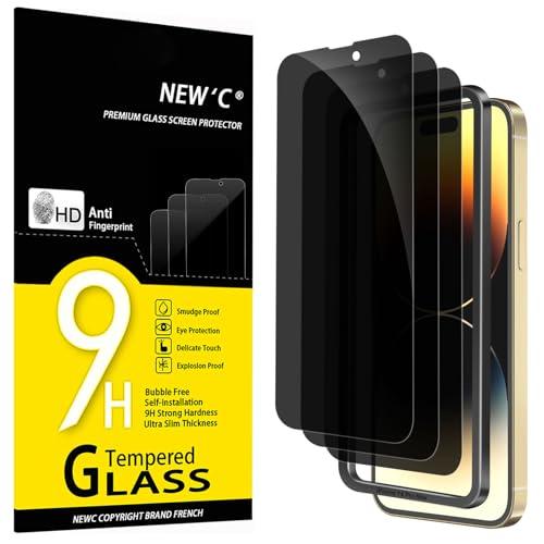 NEW'C 3 Pack Privacy for iPhone 14 Pro Max Screen Protector (6.7 inches), Anti-Spy Tempered Glass Film,Case Friendly Ultra Resistant, Balanced 28-Degree Privacy Angle-Easy installation tool included