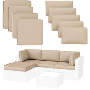 9 Pack Patio Cushion Covers Outdoor Furniture Cushion Slipcovers Replacement Waterproof with Zipper for 5 Pcs Patio Furniture Set, Covers Only, Sand