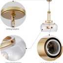 WUZUPS Chandelier Rustic Farmhouse Industrial Round Ceiling Pendant LED Light Fixture Clear Seeded Glass Shade for Dining Room Kitchen Island Foyer Entryway, H 20.9" x W 15.9", Gold