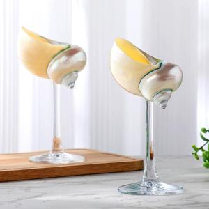 2 Pcs Conch Shell Wine Glass Wedding Wine Glasses Martini Glasses Goblet Cocktail Glass Cup Drinkware Drinking Stemware for Birthday Wedding Beach Bridesmaids Anniversary Party (Clear Base)