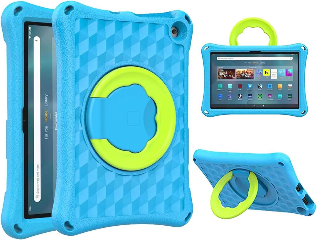 Fire HD 10 Tablet Case for Kids (13th/11th Generation, 2023/2021 Release), Rotating 360 Kickstand Lightweight Shockproof Handle Kids Case Un Fit for HTC 10 Tablet iPad Samsung LG Tablets, Blue