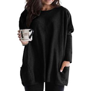 Eytino Women's Plus Size Long Sleeve Tops Crewneck Lightweight Sweatshirt Loose Casual Oversized T Shirts with Pockets, 5X, (C Black)