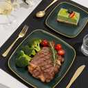 bUCLA 100PCS Green and Gold Plastic Plates - Heavy Duty Square Green Disposable - Include 50 Dinner & 50 Dessert Plates for Party & Christmas