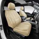 OASIS AUTO Custom Fit Seat Covers for 2019-2025 Chevy Silverado GMC Sierra 1500 2500HD 3500HD (Crew, Double & Extended Cab), Full Set Premium Faux Leather, Waterproof Pickup Truck Protectors (Tan)