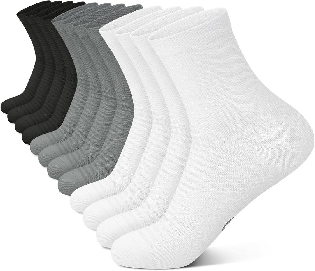 Compression Running Ankle Socks for Men and Women (6 Pairs), Quarter Athletic Socks for Running, Cycling, Golf, Work (Small-Medium, Black/White/Gray (2 Pairs Per Each Color))