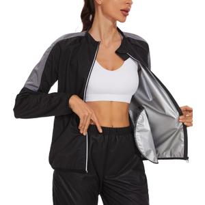 LAZAWG Women Sauna Suit Sweat Shirt Long Sleeve Sweat Jackets for Fitness Gym Running Exercise Slimming (Small, Zip Black)