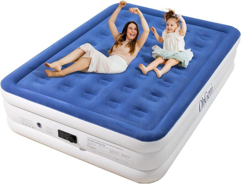OhGeni
Air Mattress Queen with Built in Pump, 18 Inch Elevated Quick Inflation/Deflation Inflatable Bed, High Durability Blow Up Mattresses for Camping, Indoor, Guests Air Bed, Blue