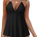 RXRXCOCO Women Halter Tankini Swimsuits Tummy Control Swimsuit Flowy V Neck Bathing Suits L