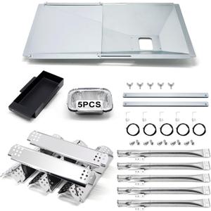 Grill Replacement Parts for Nexgrill 5 Burner 720-0888N, 720-0888, 4 Burner 720-0830H, 720-0783E, Adjustable Grill Grease Tray with Catch Pan, Heat Plates, Burners and Igniters for Nexgrill