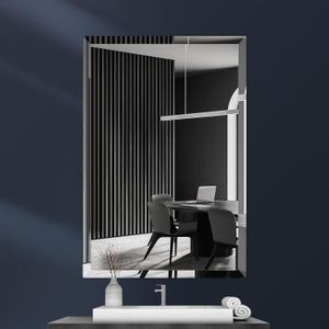 24x32 Inch Frameless Wall Mirror with 1" Beveled Edge, Frameless Rectangle Mirror for Bathroom, Vanity, Living Room