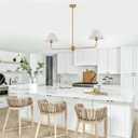 Modern Linear Chandeliers for Dining Room, Gold Island Light Fixtures with Off-White Fabric Shade, Rustic Linear Pendant Light for Kitchen