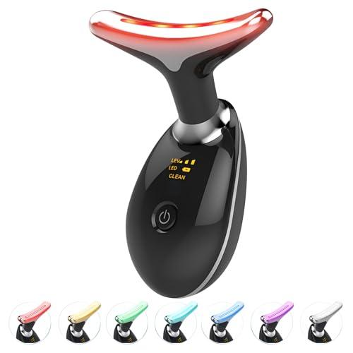 ELISHINE Red Light Therapy for Face and Neck, 7 Color Light Based Face Massager Tool, Portable Skin Care Tool for Firming, Tightening and Lifting (Glossy Black)