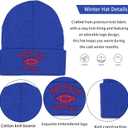 Classic Vintage Football Embroidery Beanie,Fasion Hat Cuffed Winter Comes,With Warm Gloves,Gifts for Men Women Fans (Blue)