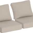 24x24 Inch Outdoor Deep Seat Cushions Set of 2,Thick High-Density Foam, Water-Resistant, Piped Edges & YKK Hidden Zipper for Patio Furniture,Putty, 24"x24"x5.5" 2sets -with curved