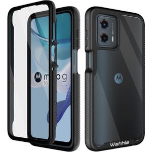 wahhle Compatible with Moto G 5G 2023 Case, Moto G Power 5G 2023 Case, Built in Screen Protector Full Body Shockproof Slim Fit Bumper Protective Phone Cover for Men Women-Black