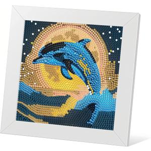 DIYGEMDOT Dolphin Diamond Painting Kit for Kids with Wooden Frame, 5D Diamond Art Gem Painting for Beginners, Gem Art Crafts and Gifts for Girls and Boys Ages 4-5-6-7-8-9-10-11-12 (7X7 Inches), Pack of 3