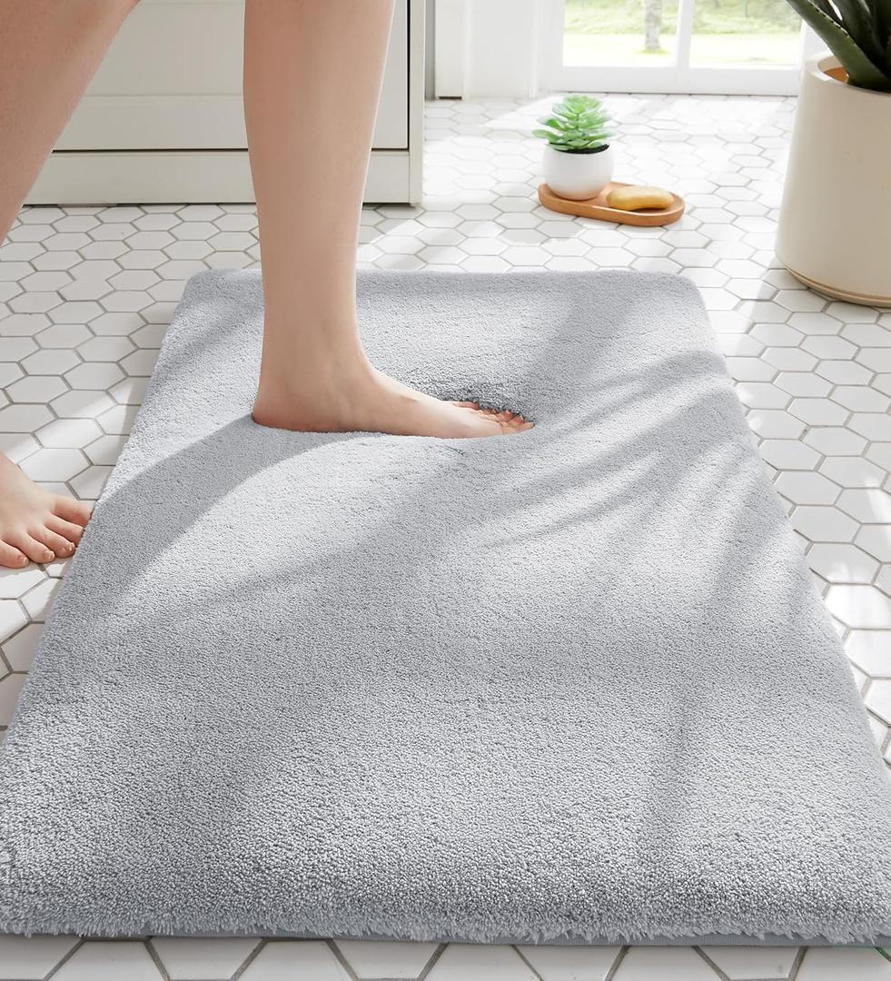 MINIDEAR Bathroom Rugs 32x20 Light Gray - Thick Memory Foam Bath Mat, Ultra Soft & Plush Fluffy, Non-Slip, Quick Dry, Absorbent Washable Floor Microfiber Mat for Tub, Home Decor Accessories