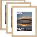 16x20 Poster Frame, Display Pictures 11X14 with Mat or 16x20 Without, Wall Hanging Frames, Natural Oak, 3 Pack