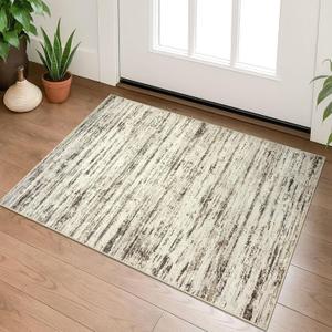 Modern Abstract Entryway Rug Indoor 2x3 Washable Rug Non-Slip Soft Small Area Rug Beige Kitchen Mats Thin Print Faux Wool Floor Carpet Throw Rugs for Entrance Bedroom Office Home Decor (Beige White Grey Brown)
