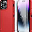 SunStory Compatible with iPhone 14 Pro Case with HD Screen Protector, 3-Layer Heavy Duty Full-Body Cover,3 in 1 Hybrid Protective Case for iPhone 14 Pro 6.1",Red