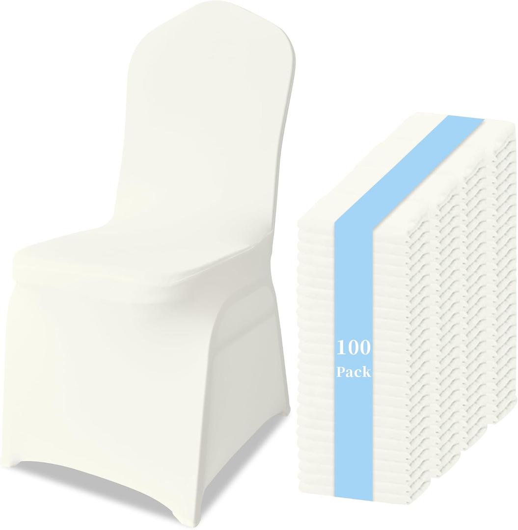 100 Pack Chair Covers for Dining Chairs, Polyester Spandex Chair Cover Stretch Slipcovers for Banquet, Wedding, Party, Dining, Holidays, Ivory