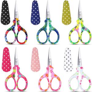 Therwen 6 Pcs 3.6 Inch Embroidery Scissors with Artificial Leather Cover Stainless Steel Vintage Craft Scissors for Crafting Threading DIY Needlework Art Manual Handicraft (Colorful)